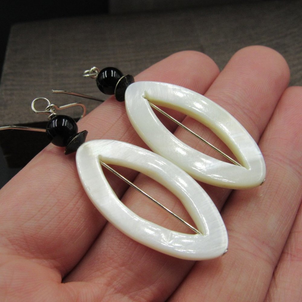 Sterling Silver Unique Shape Shell Dangle Earrings - image 2